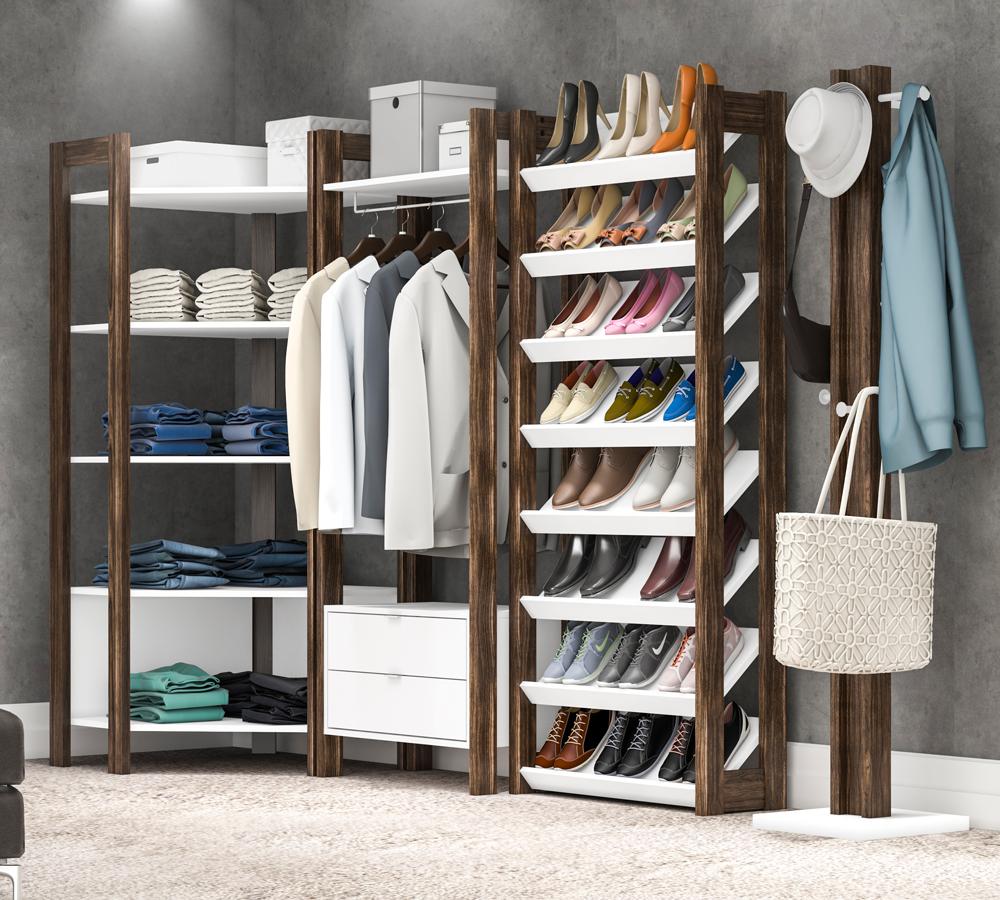 Conjunto Guarda Roupa Modulado Closet 4 Peças AZ2 Branco Nogal Tecno Mobili