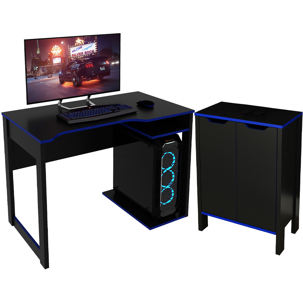 Conjunto Mesa E Armario Gamer ME4161XME4164 Preto Azul Tecno Mobili