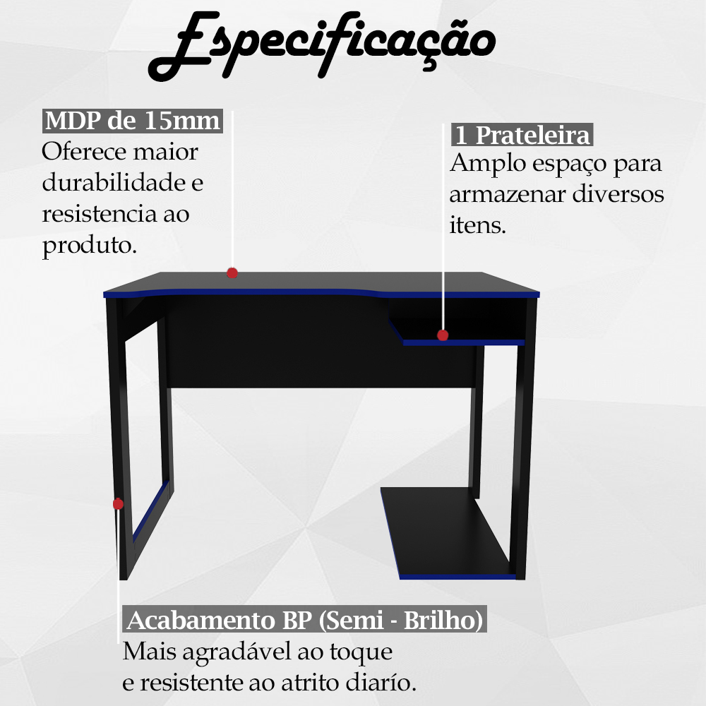 Conjunto Mesa E Armario Gamer ME4161XME4164 Preto Azul Tecno Mobili