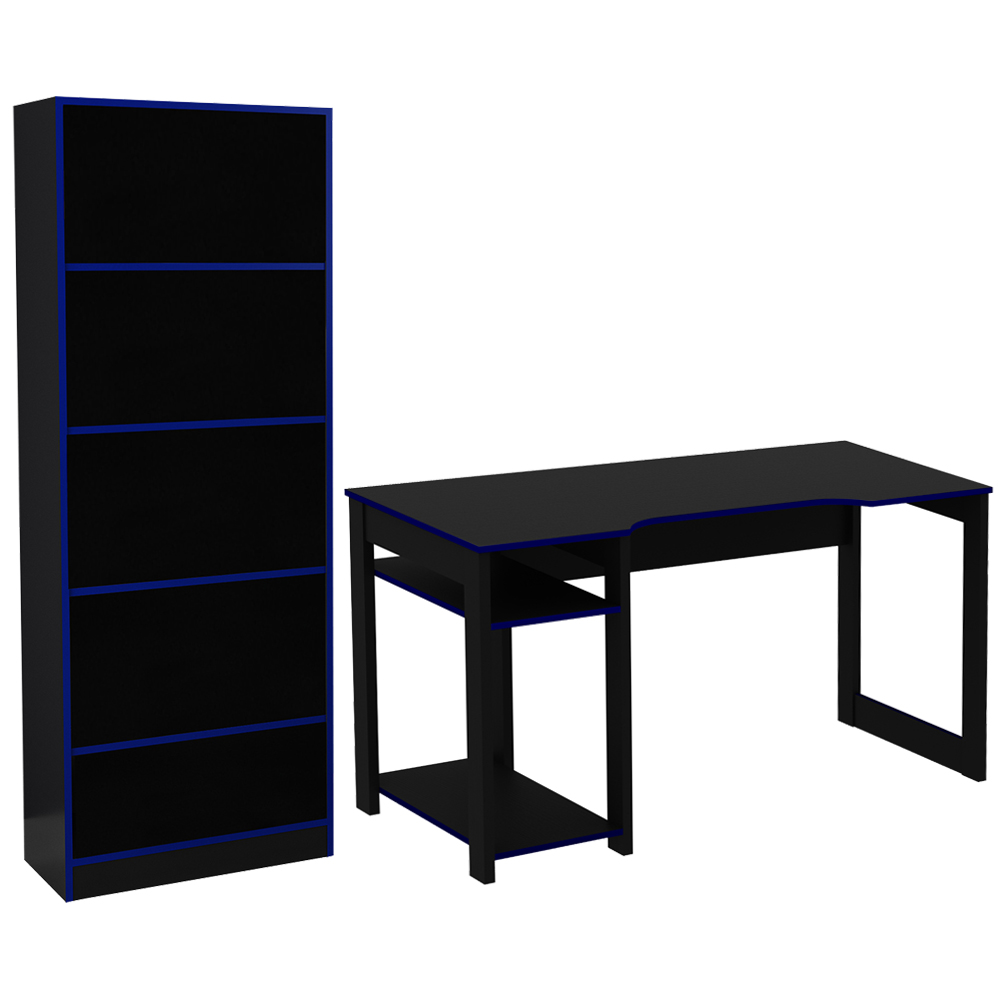 Conjunto Mesa e Armario Gamer ME4141 ME4152 Preto Azul Tecno Mobili