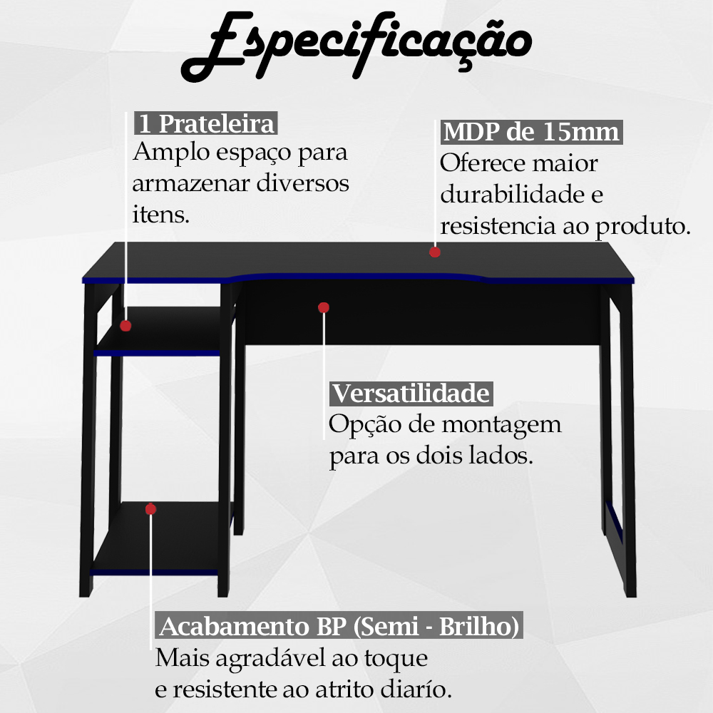 Conjunto Mesa e Armario Gamer ME4141 ME4152 Preto Azul Tecno Mobili