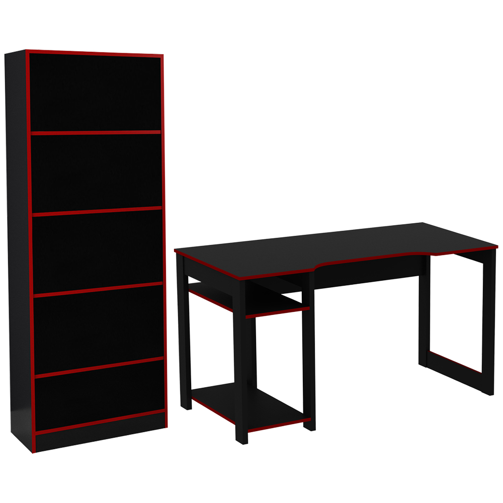 Conjunto Mesa e Armario Gamer ME4141 ME4152 Preto Vermelho Tecno Mobili