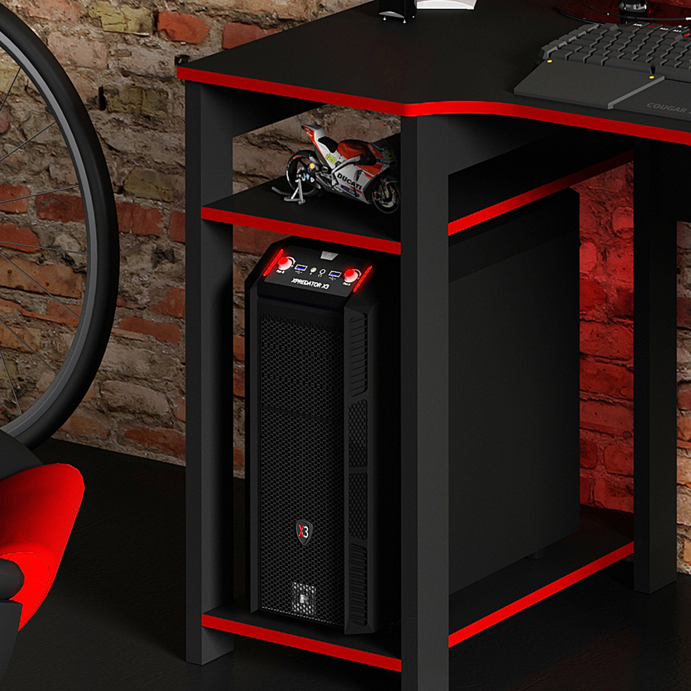 Conjunto Mesa e Armario Gamer ME4141 ME4152 Preto Vermelho Tecno Mobili