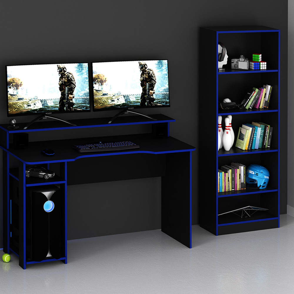 Conjunto Mesa e Armario Gamer ME4141 ME4153 Preto Azul Tecno Mobili