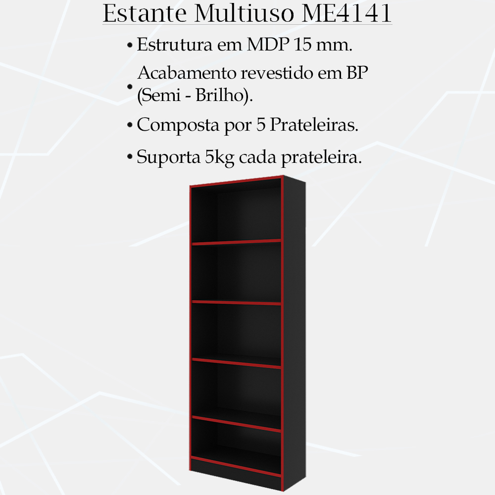Conjunto Mesa e Armario Gamer ME4141 ME4153 Preto Vermelho Tecno Mobili