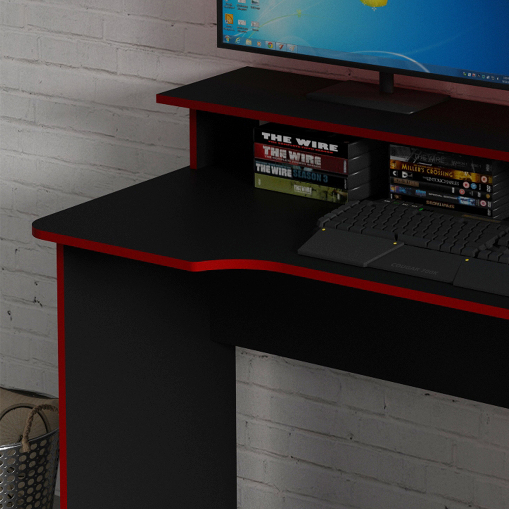 Conjunto Mesa e Armario Gamer ME4141 ME4153 Preto Vermelho Tecno Mobili