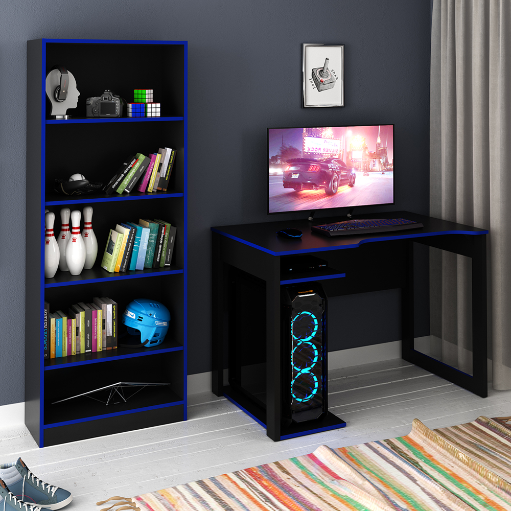Conjunto Mesa e Armario Gamer ME4141 ME4161 Preto Azul Tecno Mobili