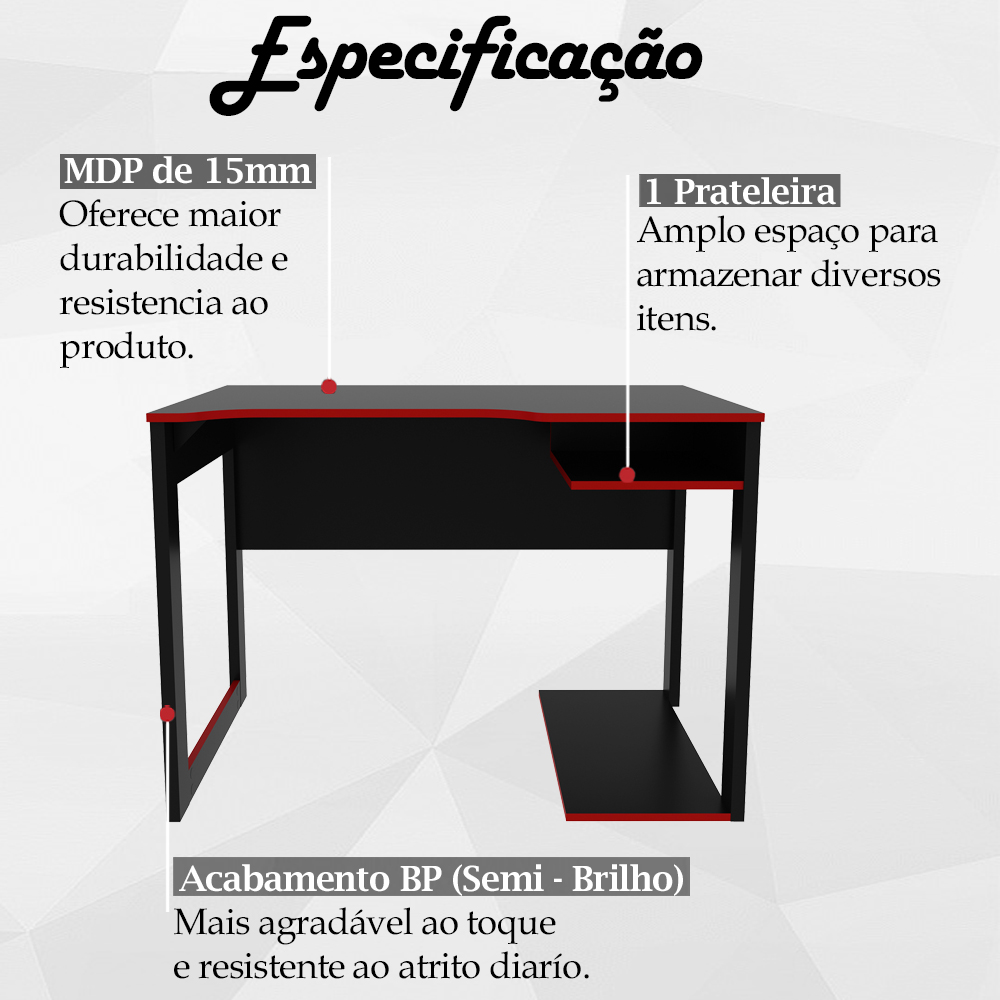 Conjunto Mesa e Armario Gamer ME4141 ME4161 Preto Vermelho Tecno Mobili