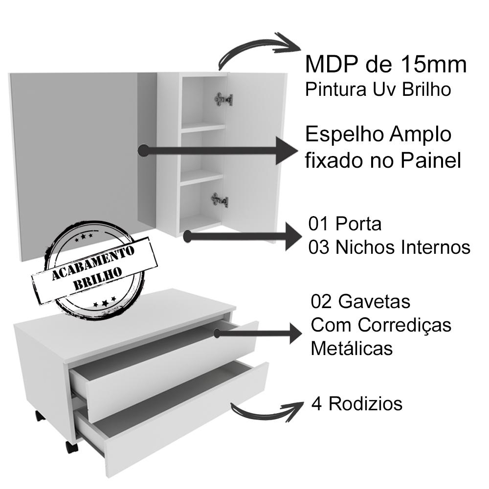 Conjunto Para Banheiro Armarios Com Cuba BN1 Branco Tecno Mobili