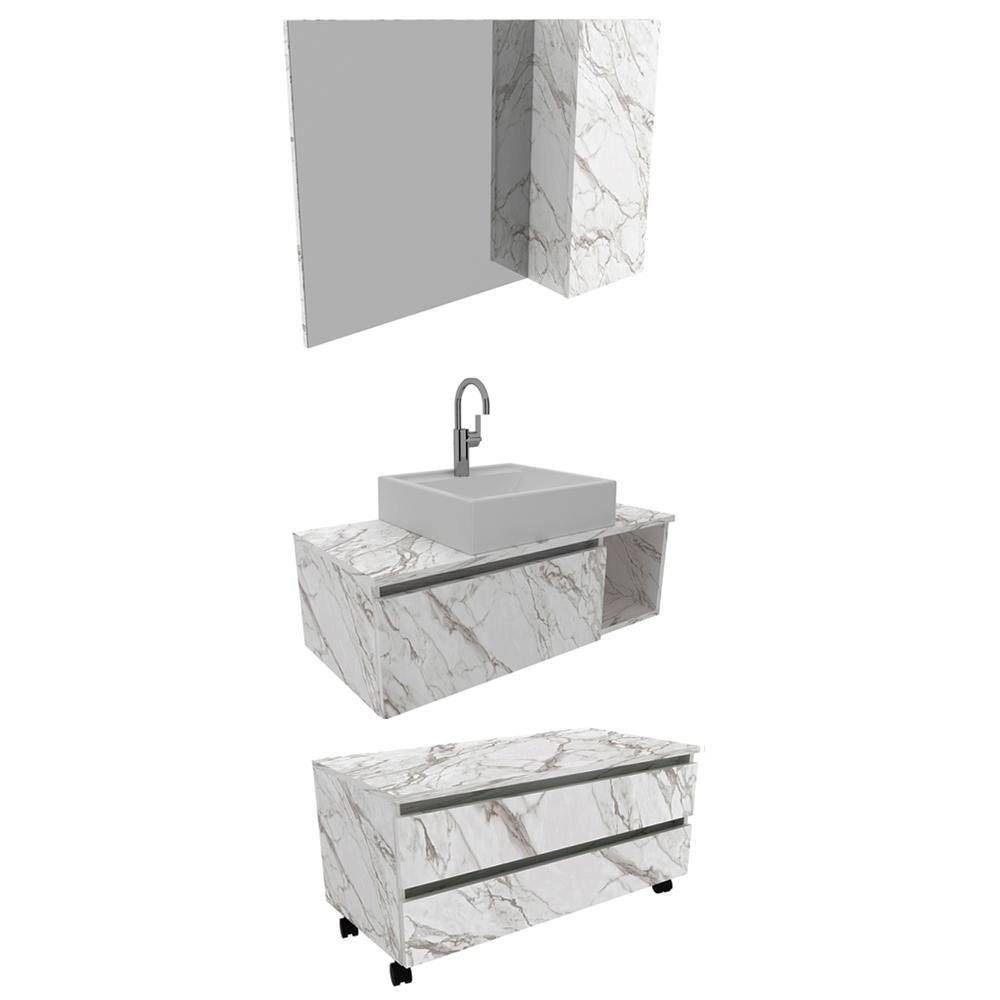 Conjunto Para Banheiro Armarios Com Cuba BN1 Marmore Branco Tecno Mobili
