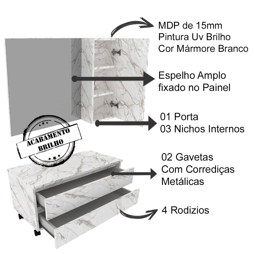 Conjunto Para Banheiro Armarios Com Cuba BN1 Marmore Branco Tecno Mobili