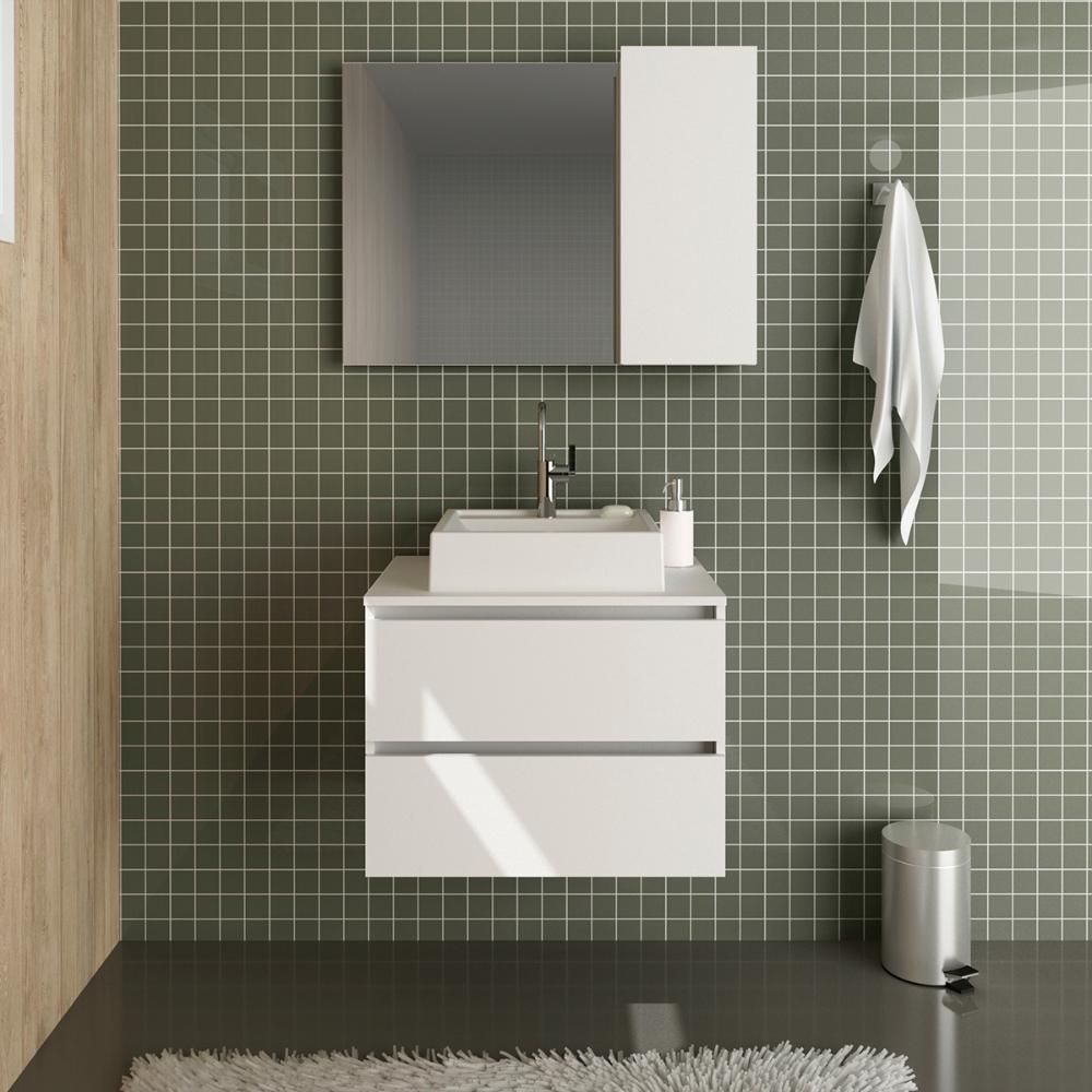 Conjunto Para Banheiro Armarios Com Cuba E Espelho BN10 Branco Tecno Mobili