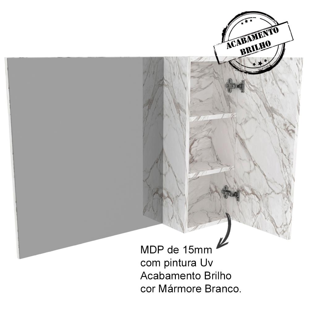 Conjunto Para Banheiro Armarios Com Cuba E Espelho BN10 Marmore Branco Tecno Mobili