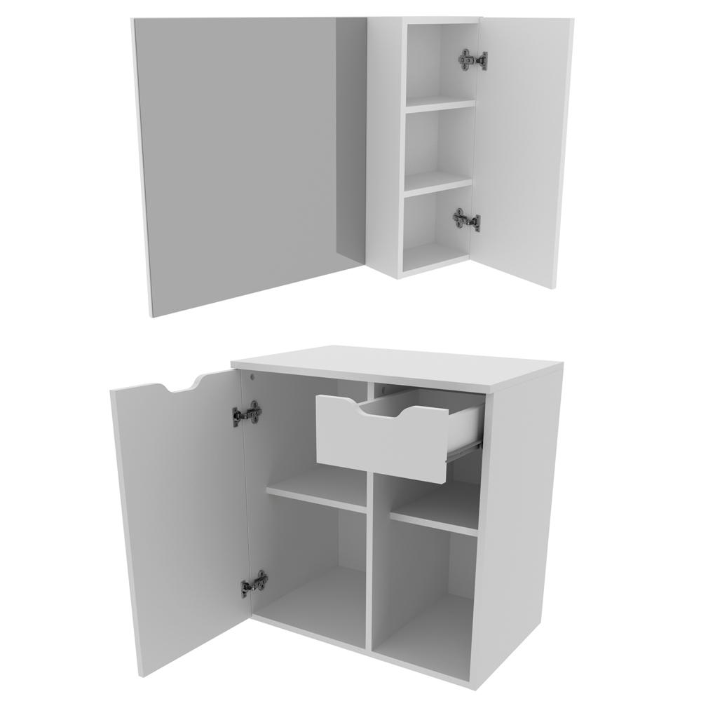 Conjunto Para Banheiro Armarios Com Cuba E Espelho BN2 Branco Tecno Mobili