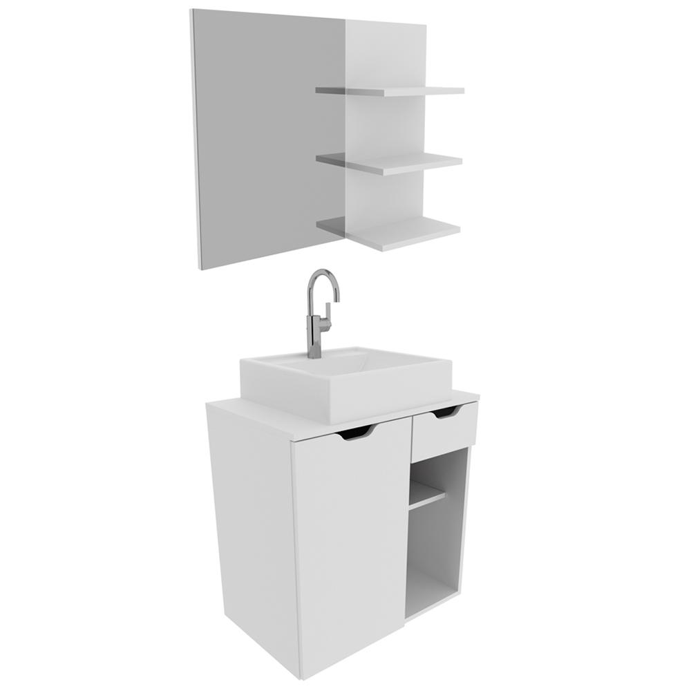Conjunto Para Banheiro Armarios Com Cuba E Espelho BN3 Branco Tecno Mobili