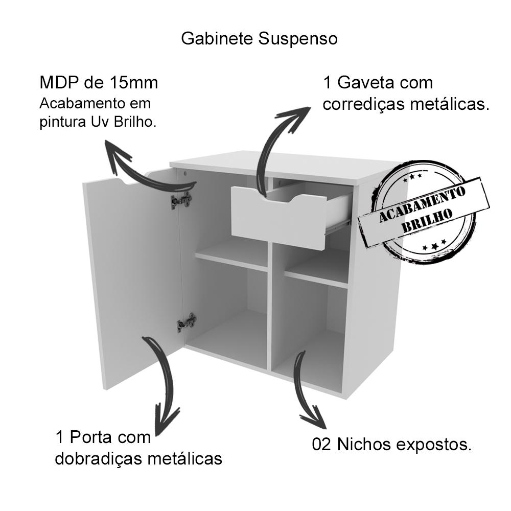 Conjunto Para Banheiro Armarios Com Cuba E Espelho BN3 Branco Tecno Mobili