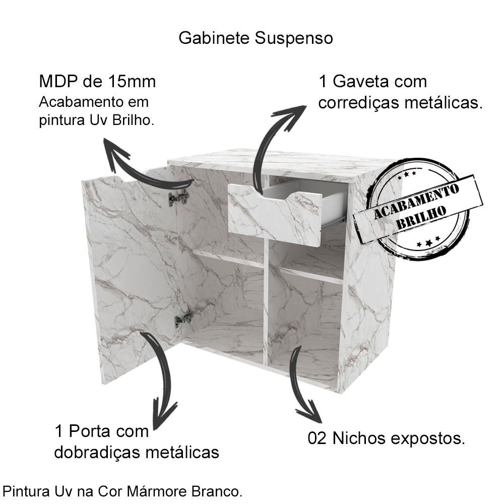 Conjunto Para Banheiro Armarios Com Cuba E Espelho BN4 Marmore Branco Tecno Mobili