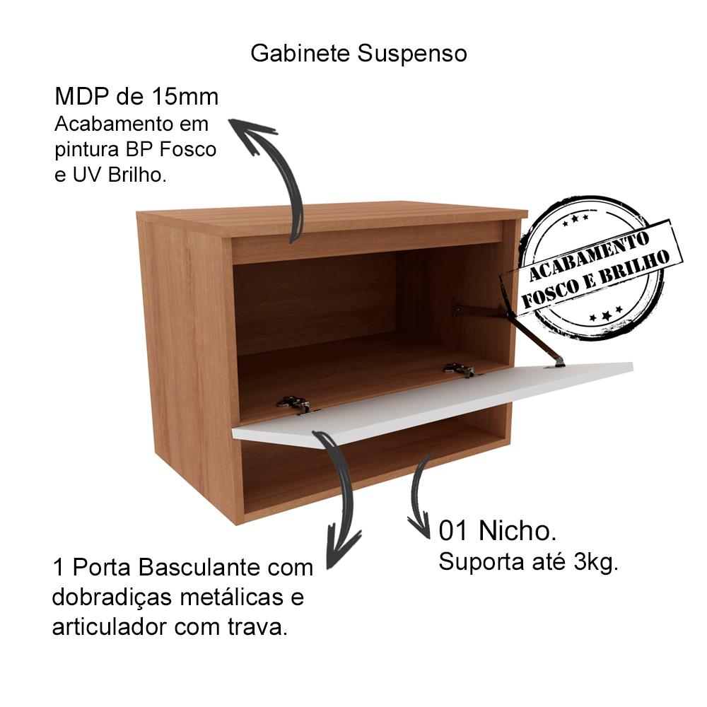 Conjunto Para Banheiro Armarios Com Cuba E Espelho BN5 Amendoa Branco Tecno Mobili