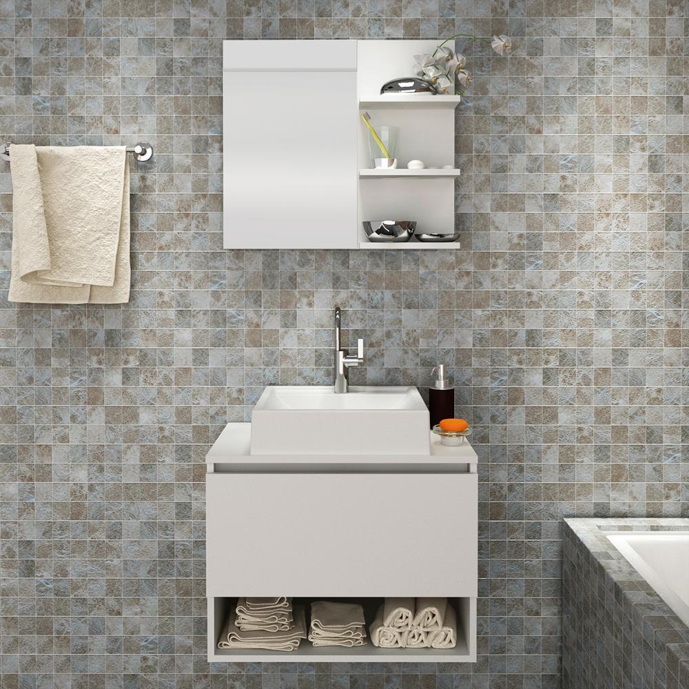 Conjunto Para Banheiro Armarios Com Cuba E Espelho BN5 Branco Tecno Mobili