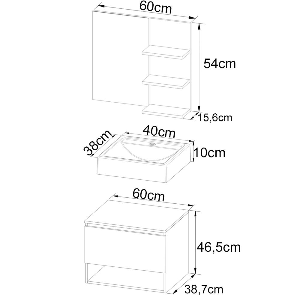 Conjunto Para Banheiro Armarios Com Cuba E Espelho BN5 Marmore Branco Tecno Mobili