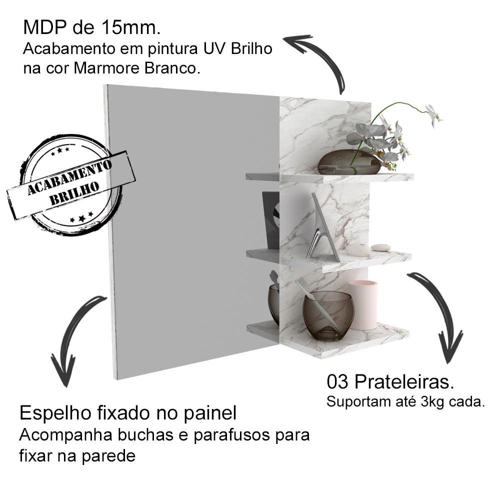 Conjunto Para Banheiro Armarios Com Cuba E Espelho BN5 Marmore Branco Tecno Mobili