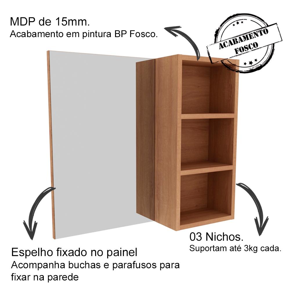 Conjunto Para Banheiro Armarios Com Cuba E Espelho BN6 Amendoa Branco Tecno Mobili