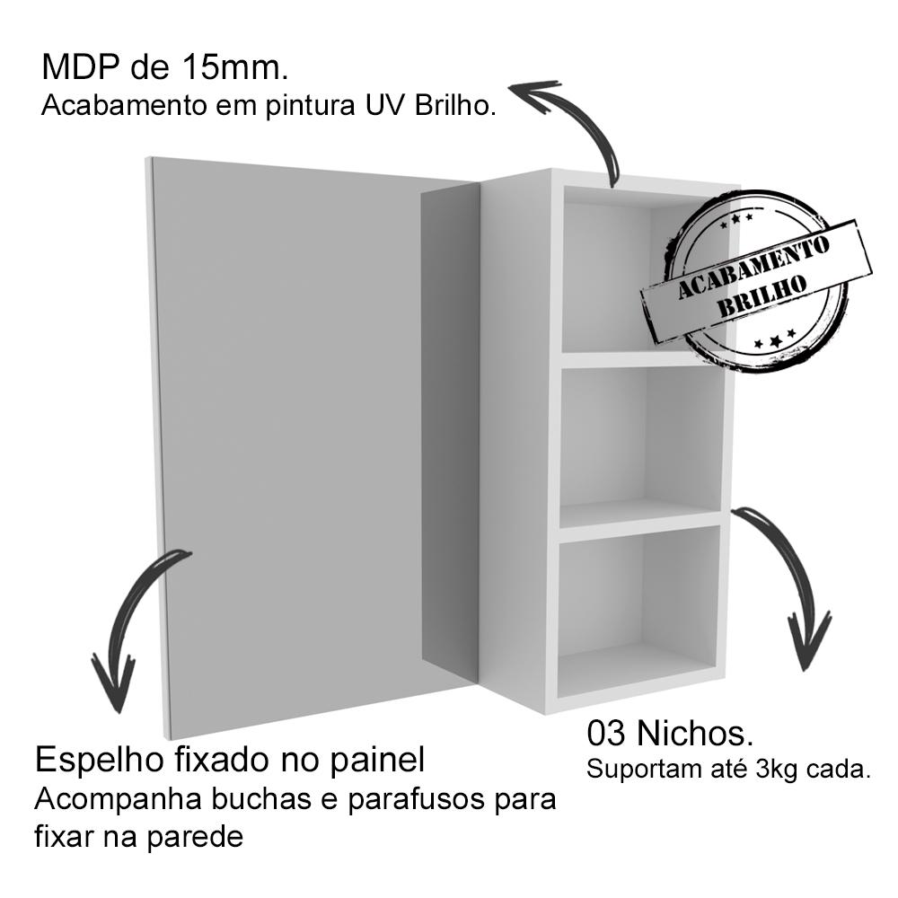 Conjunto Para Banheiro Armarios Com Cuba E Espelho BN6 Branco Tecno Mobili