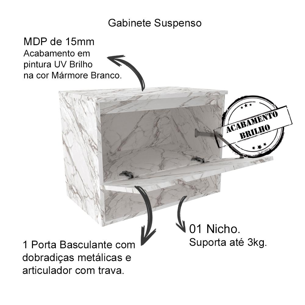 Conjunto Para Banheiro Armarios Com Cuba E Espelho BN7 Marmore Branco Tecno Mobili