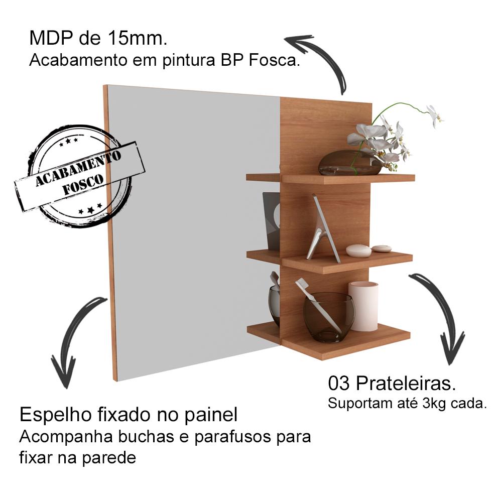 Conjunto Para Banheiro Armarios Com Cuba E Espelho BN8 Amendoa Branco Tecno Mobili