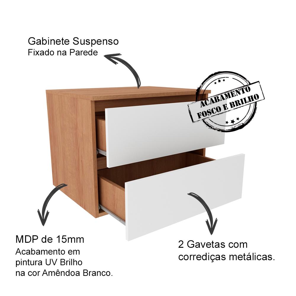 Conjunto Para Banheiro Armarios Com Cuba E Espelho BN8 Amendoa Branco Tecno Mobili