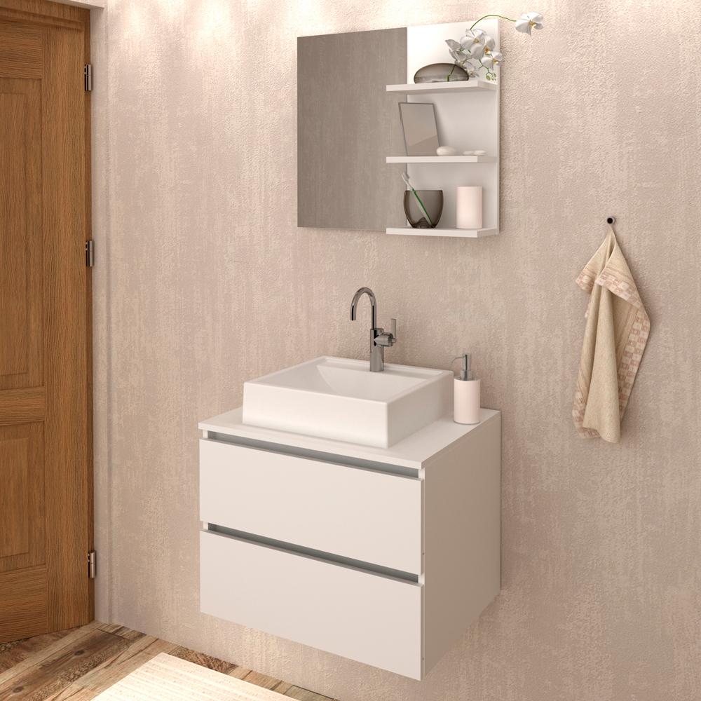 Conjunto Para Banheiro Armarios Com Cuba E Espelho BN8 Branco Tecno Mobili