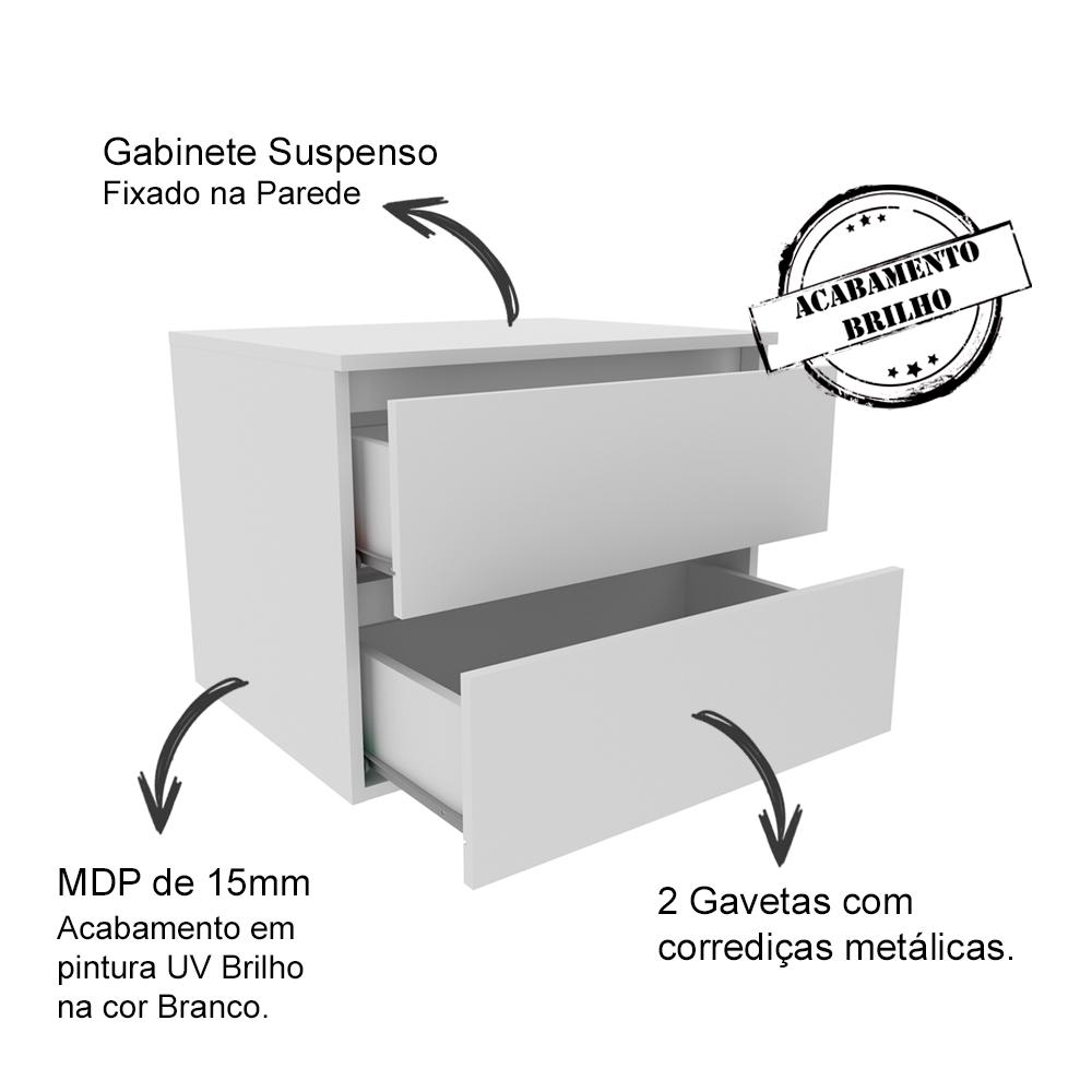 Conjunto Para Banheiro Armarios Com Cuba E Espelho BN8 Branco Tecno Mobili