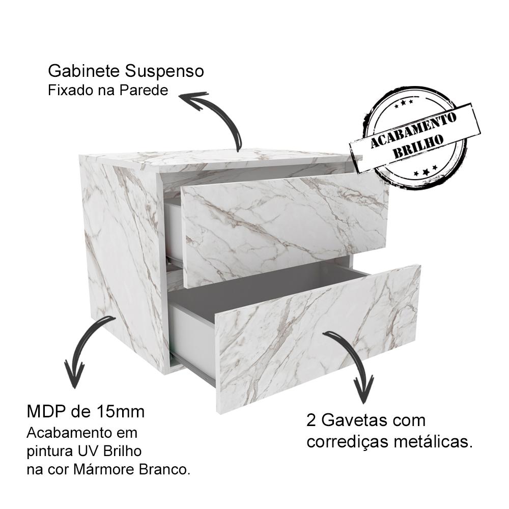 Conjunto Para Banheiro Armarios Com Cuba E Espelho BN9 Marmore Branco Tecno Mobili