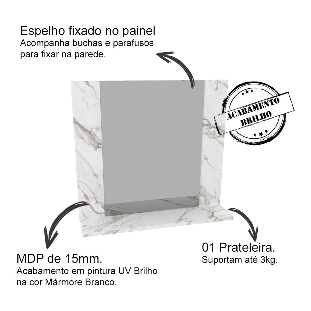 Conjunto Para Banheiro Armarios Com Cuba E Espelho BN9 Marmore Branco Tecno Mobili