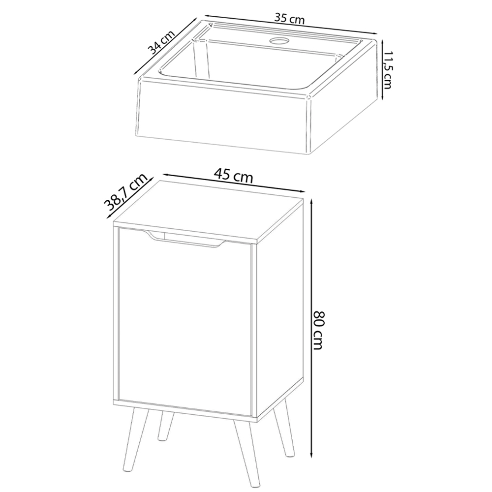 Conjunto Para Banheiro Gabinete Com Cuba e Espelheira Amendoa BN3630x41x42 Tecno Mobili