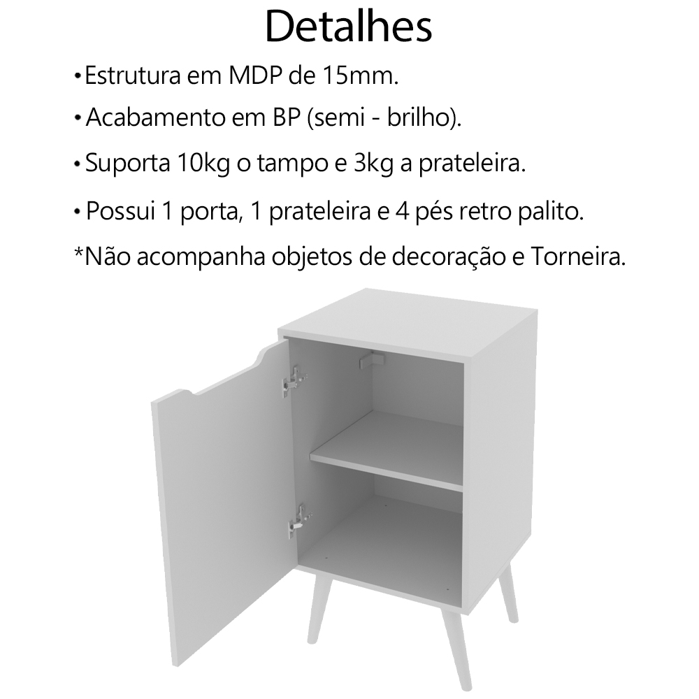 Conjunto Para Banheiro Gabinete Com Cuba e Espelheira Branco BN3630x41x42 Tecno Mobili