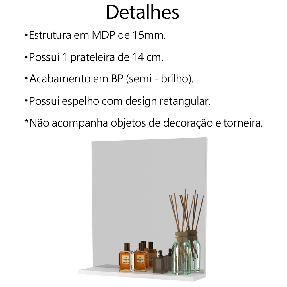Conjunto Para Banheiro Gabinete Com Cuba e Espelheira Branco BN3630x41x42 Tecno Mobili