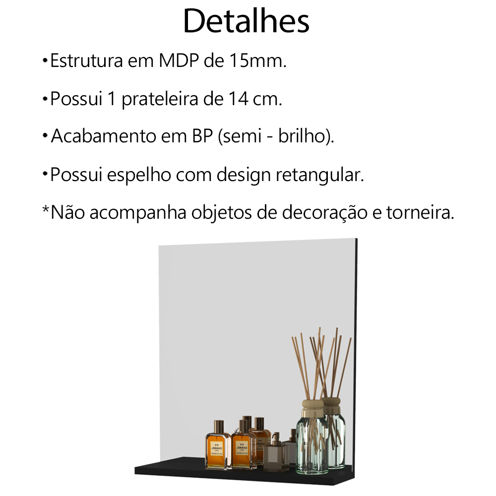 Conjunto Para Banheiro Gabinete Com Cuba e Espelheira Preto BN3630x41x42 Tecno Mobili