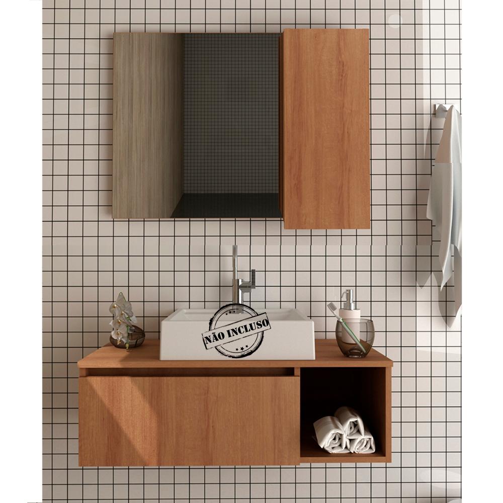 Conjunto Para Banheiro Gabinete E Espelheira BN3601x02 Amendoa Tecno Mobili