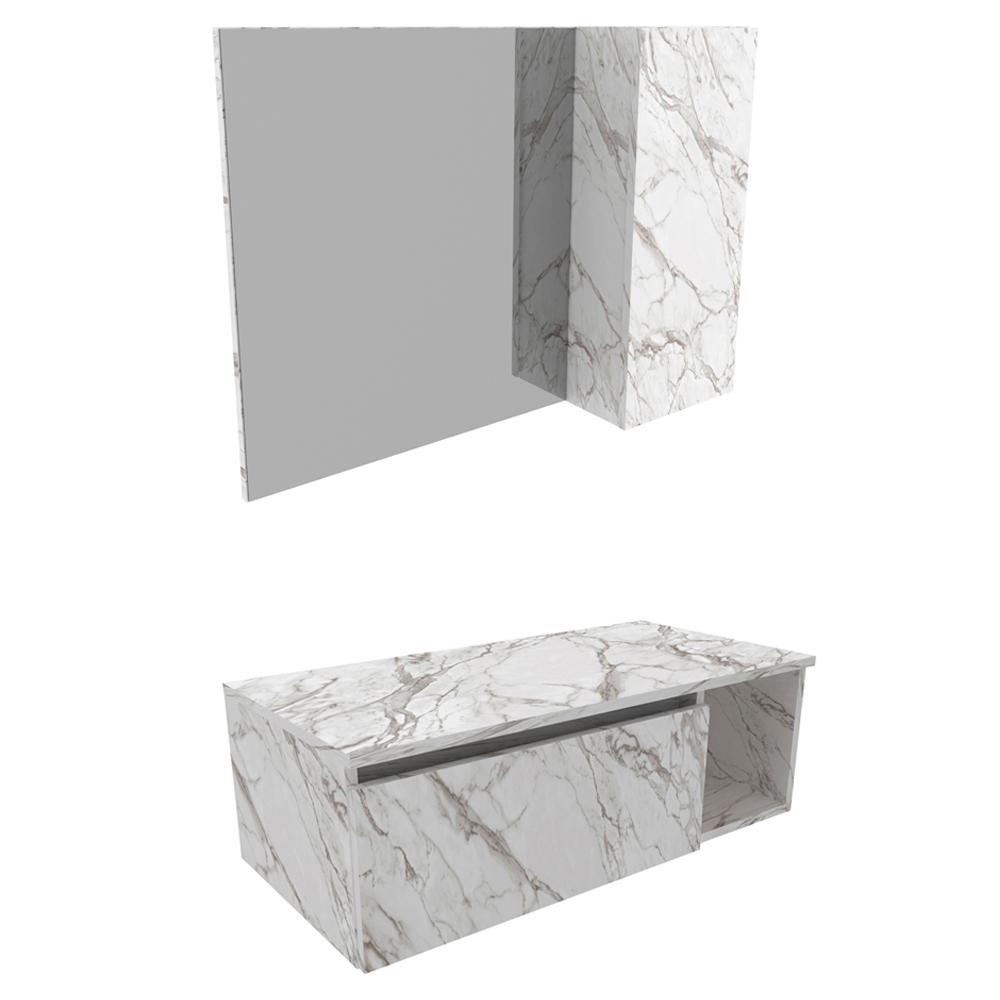 Conjunto Para Banheiro Gabinete E Espelheira BN3601x02 Marmore Branco Tecno Mobili