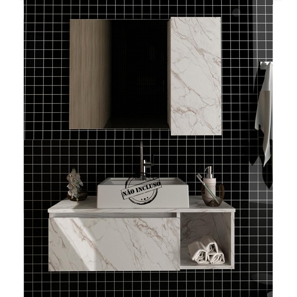 Conjunto Para Banheiro Gabinete E Espelheira BN3601x02 Marmore Branco Tecno Mobili