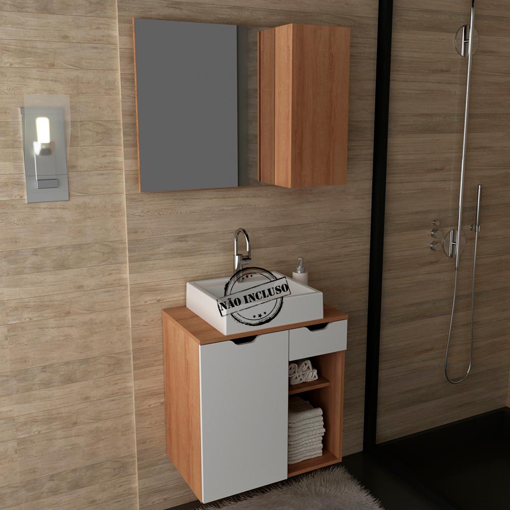 Conjunto Para Banheiro Gabinete E Espelheira BN3605x02 Amendoa Branco Tecno Mobili