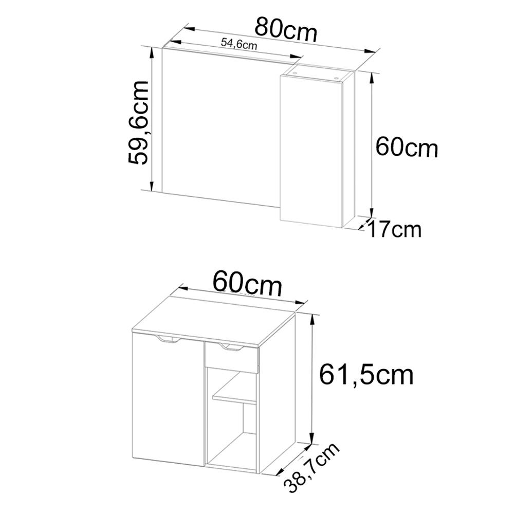 Conjunto Para Banheiro Gabinete E Espelheira BN3605x02 Branco Tecno Mobili