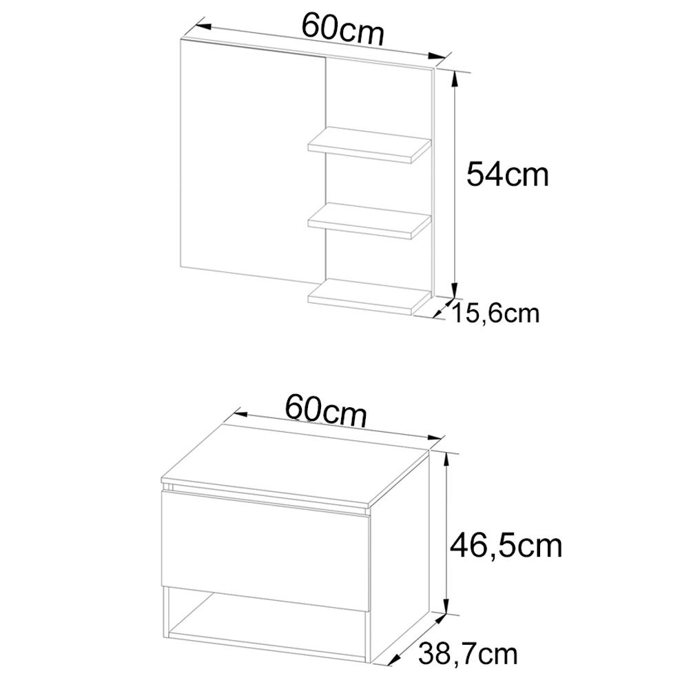 Conjunto Para Banheiro Gabinete E Espelheira BN3606x08 Amendoa Branco Tecno Mobili
