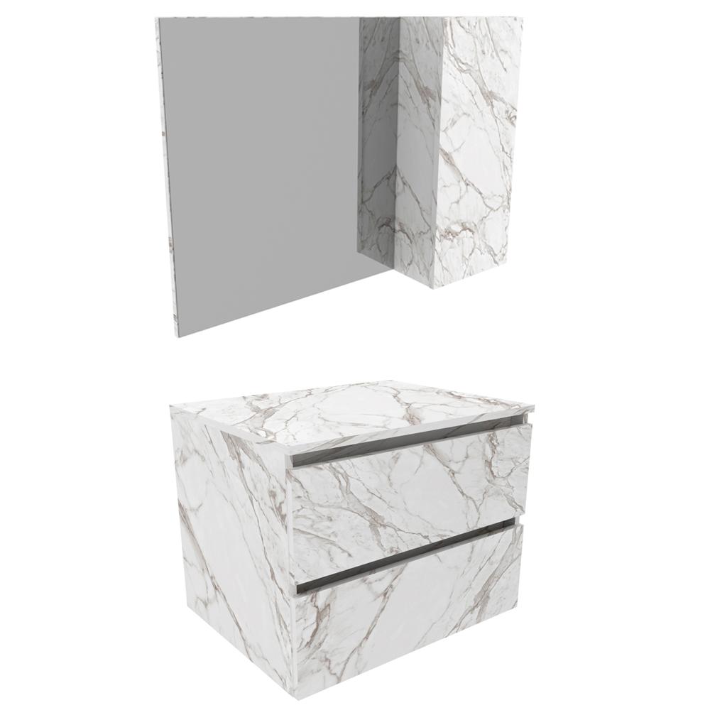 Conjunto Para Banheiro Gabinete E Espelheira BN3607x02 Marmore Branco Tecno Mobili