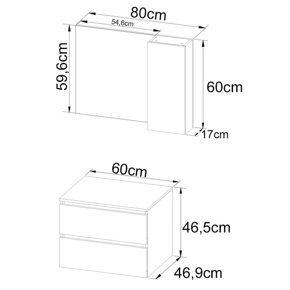 Conjunto Para Banheiro Gabinete E Espelheira BN3607x02 Marmore Branco Tecno Mobili