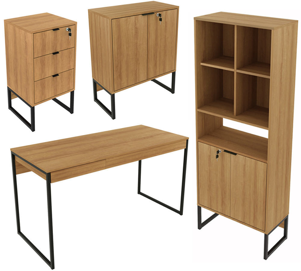 Conjunto Para Escritorio 4 Peças Office Tubular Amendoa Preto Tecno Mobili