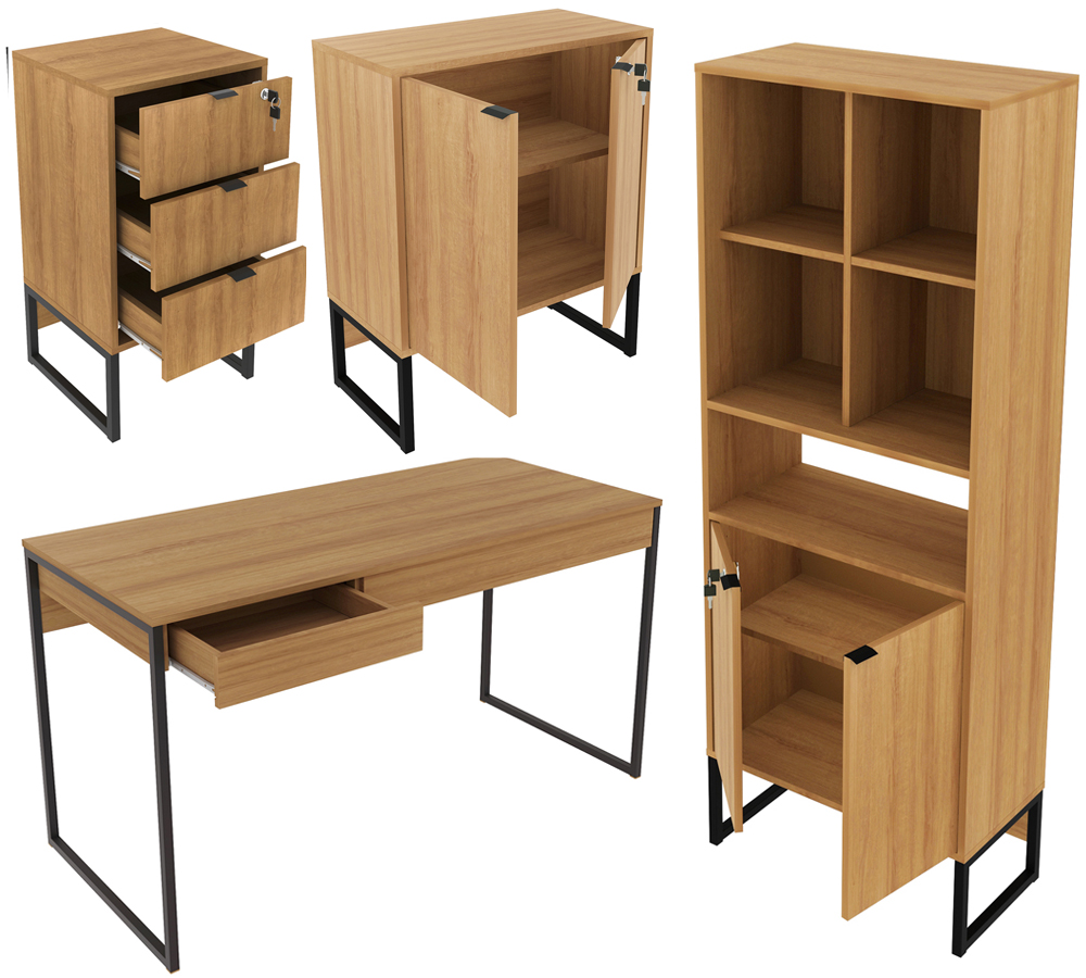Conjunto Para Escritorio 4 Peças Office Tubular Amendoa Preto Tecno Mobili