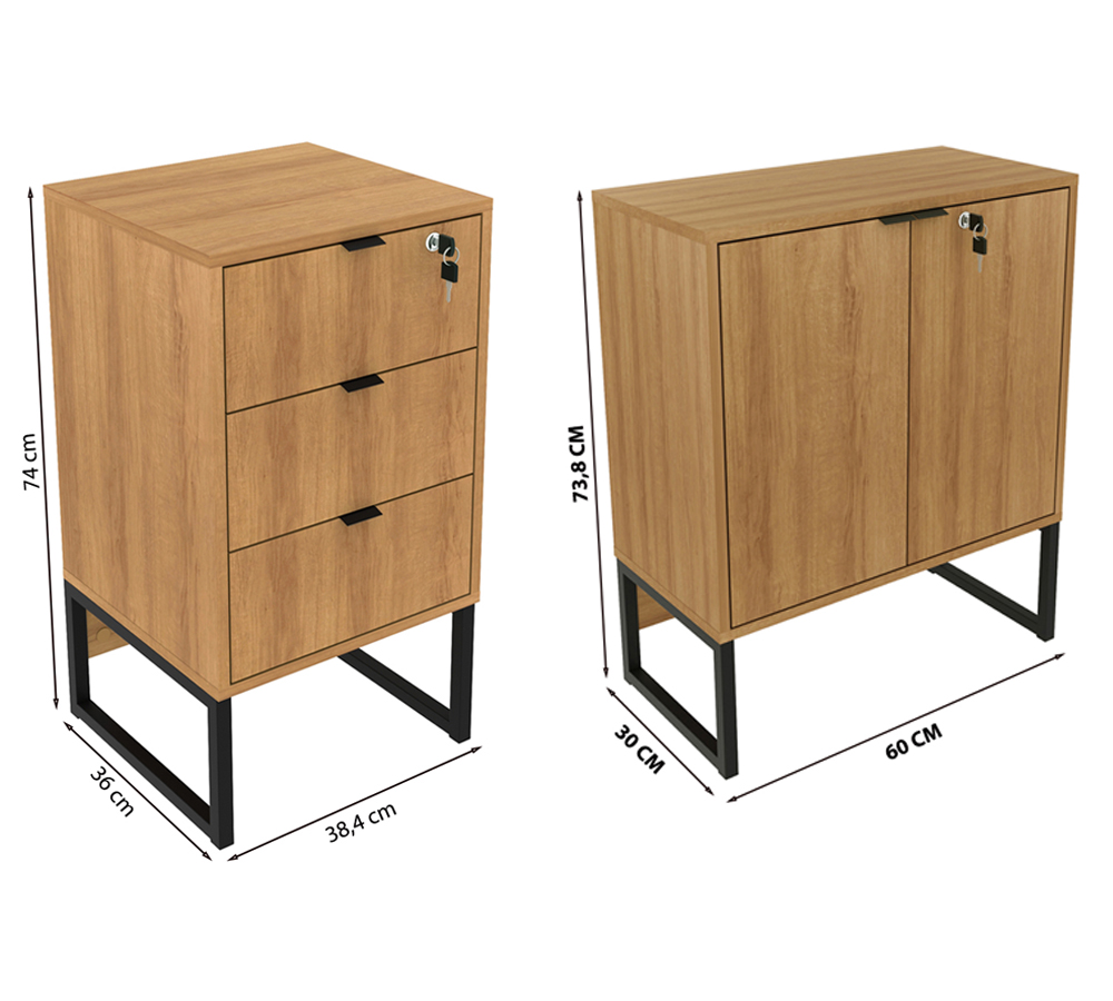 Conjunto Para Escritorio 4 Peças Office Tubular Amendoa Preto Tecno Mobili