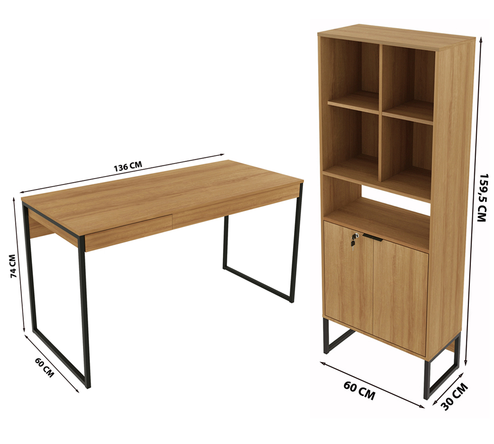 Conjunto Para Escritorio 4 Peças Office Tubular Amendoa Preto Tecno Mobili